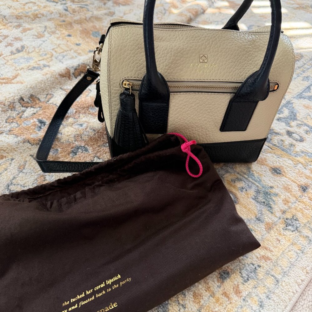 KATE SPADE Southport Avenue Alessa Bag Cream Ivory Black Tote Crossbody Strap